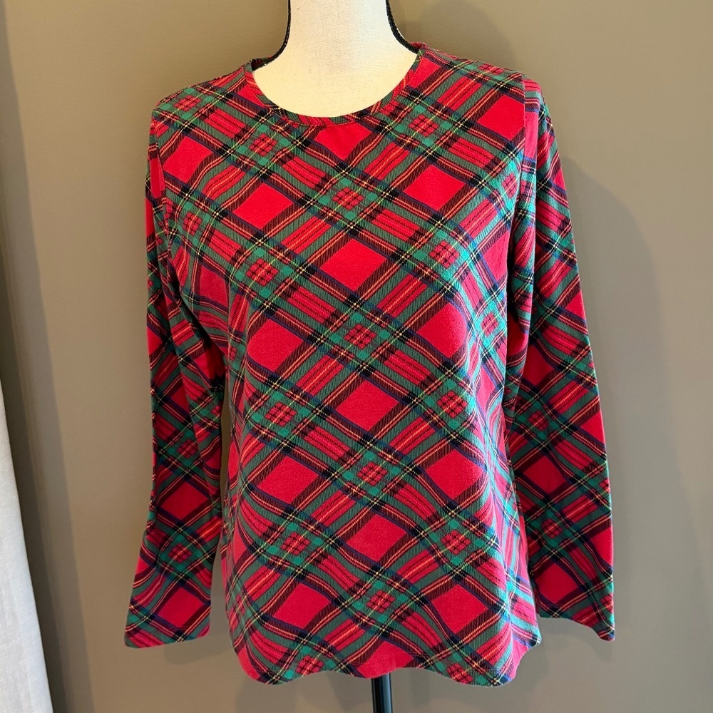 Talbots Women's Cotton Tartan Plaid Long Sleeve Tee, Size Large